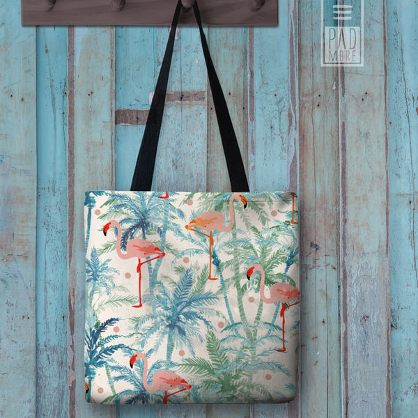 Flamingo on Palms Tote bag