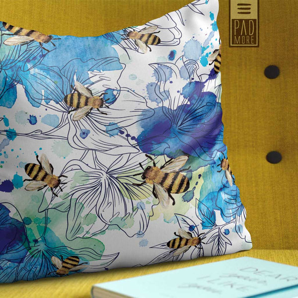Bees in Watercolor Blue  Pillow