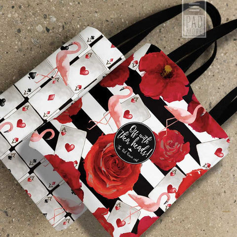 Alice in Wonderland Tote Bag, Rabbit Motion Cups Hearts and Flower