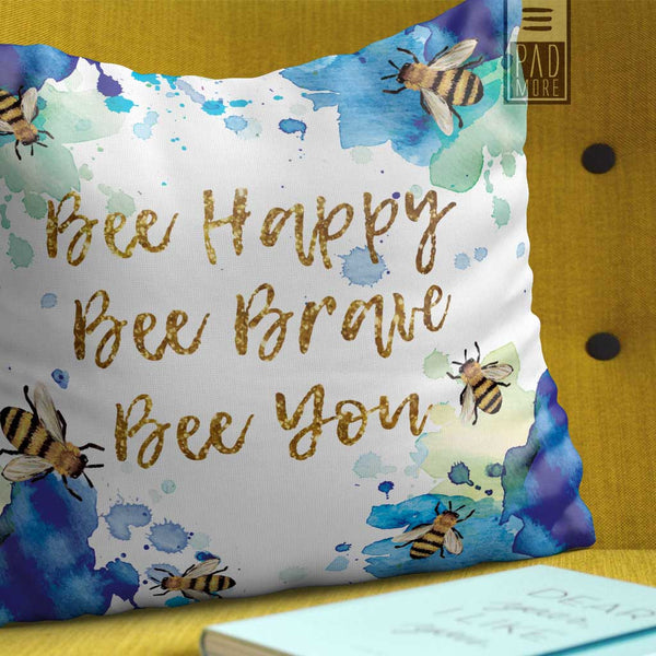 Bees in Blue Happiness Pillow