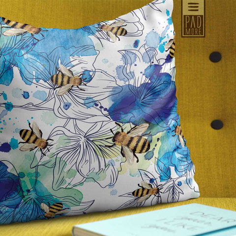Bees in Watercolor Blue  Pillow